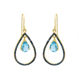 Natural Blue Topaz Gemstone and Blue Diamond 925 Sterling Silver Gold Plated Trendy Earring