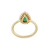 Natural Pear Cut Emerald Gemstone and Diamond 14k Yellow Gold Healing Ring For Women