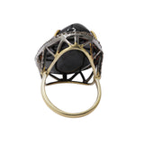 Natural Black Onyx and Diamond 925 Sterling Silver Gold Plated Ring