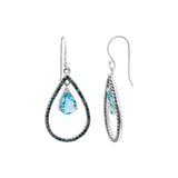 Natural Blue Topaz Gemstone and Blue Diamond 925 Sterling Silver Gold Plated Trendy Earring