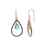 Natural Blue Topaz Gemstone and Blue Diamond 925 Sterling Silver Gold Plated Trendy Earring