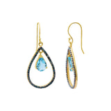 Natural Blue Topaz Gemstone and Blue Diamond 925 Sterling Silver Gold Plated Trendy Earring