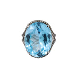 Natural Blue Topaz Gemstone and Diamond 925 Sterling Silver Ring