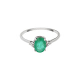 Natural Oval Cut Emerald Gemstone and Diamond 14k Yellow Gold Ring For Womens