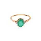 Natural Oval Cut Emerald Gemstone and Diamond 14k Yellow Gold Ring For Womens