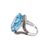 Natural Blue Topaz Gemstone and Diamond 925 Sterling Silver Ring