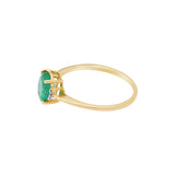 Natural Oval Cut Emerald Gemstone and Diamond 14k Yellow Gold Ring For Womens