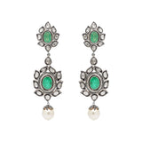 Natural Emerald Pearl and Polki Diamond 925 Silver Gold Plated Earring