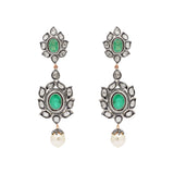 Natural Emerald Pearl and Polki Diamond 925 Silver Gold Plated Earring