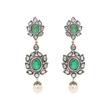 Natural Emerald Pearl and Polki Diamond 925 Silver Gold Plated Earring