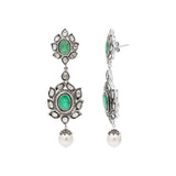 Natural Emerald Pearl and Polki Diamond 925 Silver Gold Plated Earring