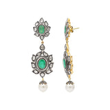 Natural Emerald Pearl and Polki Diamond 925 Silver Gold Plated Earring
