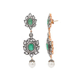 Natural Emerald Pearl and Polki Diamond 925 Silver Gold Plated Earring