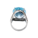 Natural Blue Topaz Gemstone and Diamond 925 Sterling Silver Ring