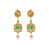 Natural Emerald Pearl and Polki Diamond 925 Silver Gold Plated Earring