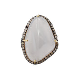 Natural Chalcedony Gemstone and Diamond 925 Sterling Silver Gold Plated Ring