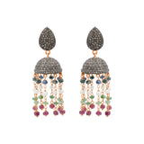 Natural Ruby, Emerald, Pearl and Diamond 925 Silver Gold Plated Jumka