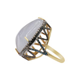 Natural Chalcedony Gemstone and Diamond 925 Sterling Silver Gold Plated Ring