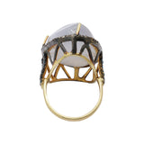 Natural Chalcedony Gemstone and Diamond 925 Sterling Silver Gold Plated Ring
