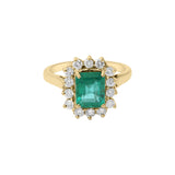 Natural Emerald Gemstone & Diamond 18k White Gold Handmade Ring For Womens
