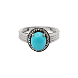 Natural Turquoise Gemstone and Diamond 925 Sterling Silver Ring
