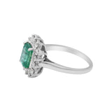 Natural Emerald Gemstone & Diamond 18k White Gold Handmade Ring For Womens