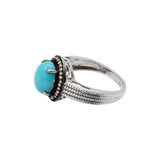 Natural Turquoise Gemstone and Diamond 925 Sterling Silver Ring