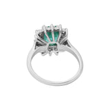 Natural Emerald Gemstone & Diamond 18k White Gold Handmade Ring For Womens