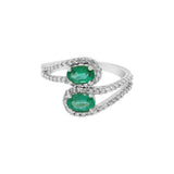 Natural Oval Emerald Gemstone & Diamond 18k Yellow Gold Bypass Ring For Womens