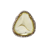 Natural Lemon Quartz Gemstone and Diamond 925 Sterling Silver Gold Plated Ring