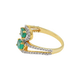 Natural Oval Emerald Gemstone & Diamond 18k Yellow Gold Bypass Ring For Womens