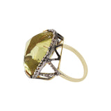 Natural Lemon Quartz Gemstone and Diamond 925 Sterling Silver Gold Plated Ring