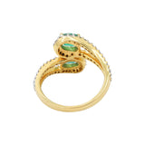 Natural Oval Emerald Gemstone & Diamond 18k Yellow Gold Bypass Ring For Womens