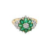Flower Shaped Natural Emerald Gemstone & Diamond 14k Yellow Gold Ring For Womens