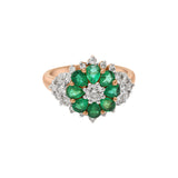 Flower Shaped Natural Emerald Gemstone & Diamond 14k Yellow Gold Ring For Womens