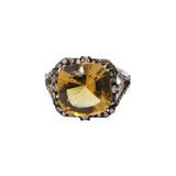 Natural Citrine Gemstone and Diamond 925 Sterling Silver Designer Ring