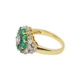 Flower Shaped Natural Emerald Gemstone & Diamond 14k Yellow Gold Ring For Womens