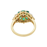 Flower Shaped Natural Emerald Gemstone & Diamond 14k Yellow Gold Ring For Womens