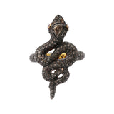 Snake Ruby and Polki Diamond 925 Sterling Silver Black Rhodium Gold Plated Ring