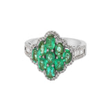 Designer Natural Emerald Gemstone & Diamond 14k Yellow Gold Precious Ring For Women