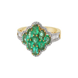 Designer Natural Emerald Gemstone & Diamond 14k Yellow Gold Precious Ring For Women