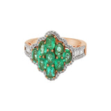 Designer Natural Emerald Gemstone & Diamond 14k Yellow Gold Precious Ring For Women