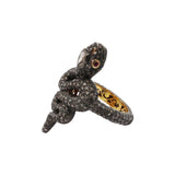 Snake Ruby and Polki Diamond 925 Sterling Silver Black Rhodium Gold Plated Ring