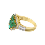 Designer Natural Emerald Gemstone & Diamond 14k Yellow Gold Precious Ring For Women