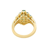 Designer Natural Emerald Gemstone & Diamond 14k Yellow Gold Precious Ring For Women