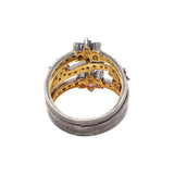 Yellow Sapphire, Ruby & Amethyst Diamond Flower 925 Silver Gold Plated Ring