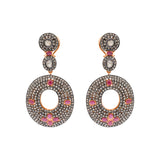 Natural Ruby Gemstone and Polki Diamond 925 Sterling Silver Earrings