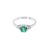 Natural Rectangle Cut Emerald Gemstone & Diamond 14k Yellow Gold Handmade Ring For Womens