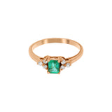 Natural Rectangle Cut Emerald Gemstone & Diamond 14k Yellow Gold Handmade Ring For Womens