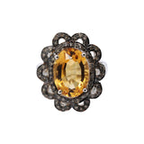 Natural Citrine Oval Cut Gemstone & Diamond 925 Sterling Silver Ring